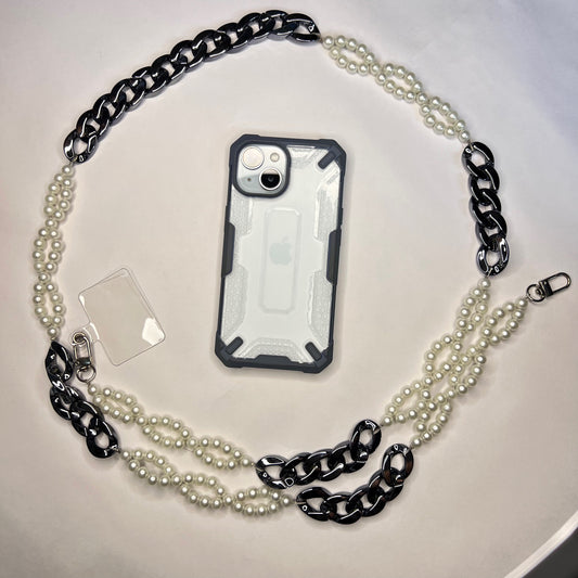 BLACK LINKS PHONE CROSS BODY CHAIN