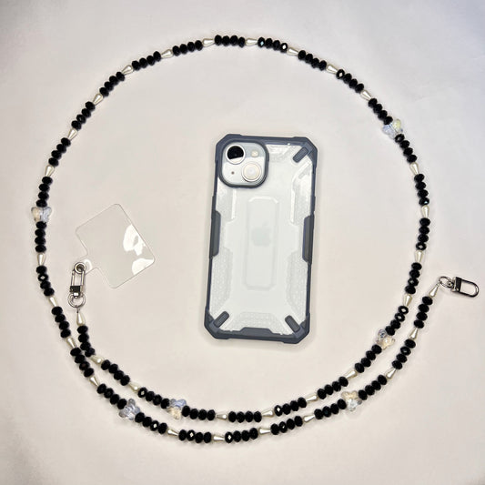 JET BLACK BUTTERFLY PHONE CROSS BODY CHAIN