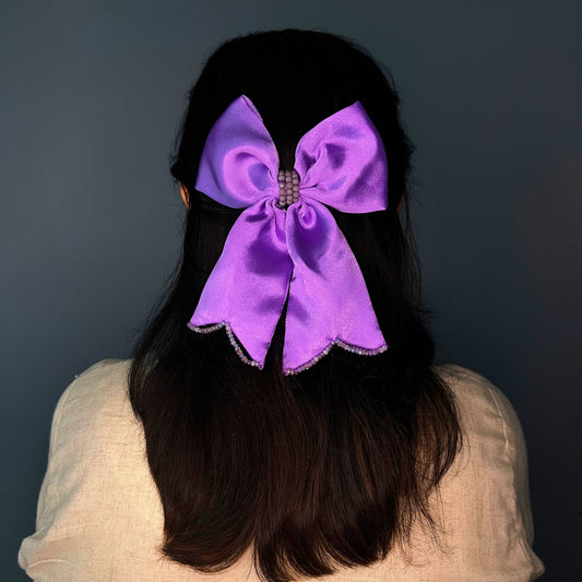 PURPLE SATIN HAIR BOW CLIPS