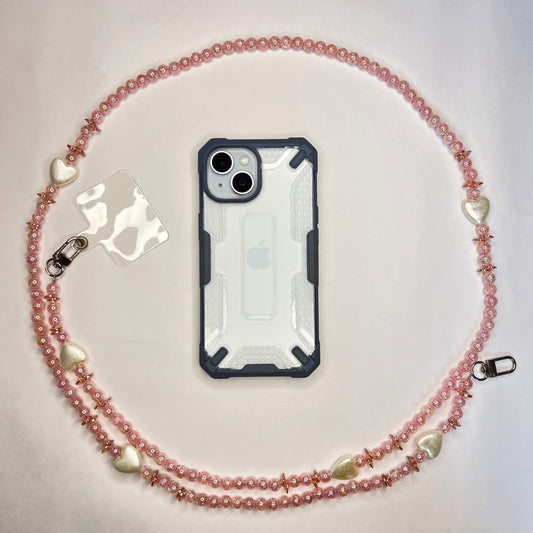 CORAL PEACH HEART PHONE CROSS BODY CHAIN