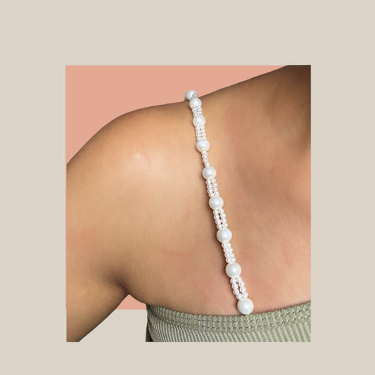 WHITE PEARLS BEADED BRA STRAP