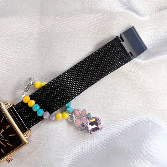 COLOURFUL BEADED PINK FLOWER WATCH CHARM
